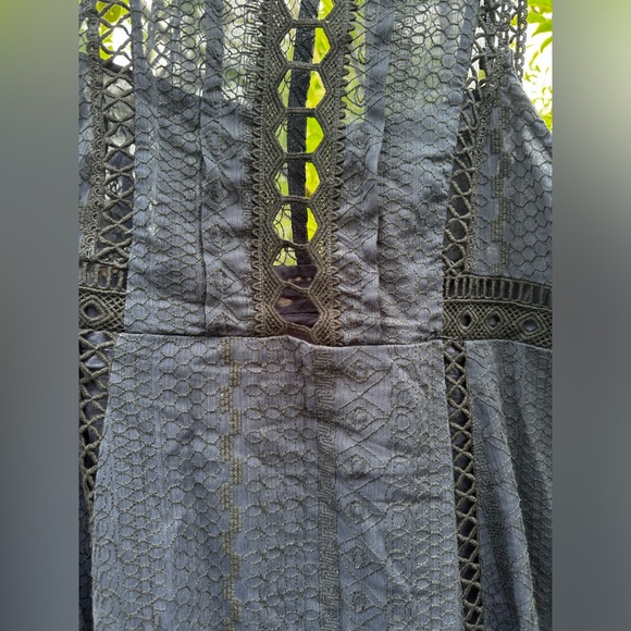 FREE PEOPLE Wherever You Go Black Navy Crochet & Lace Mini Tunic Dress, Sz 12 - Picture 8 of 16